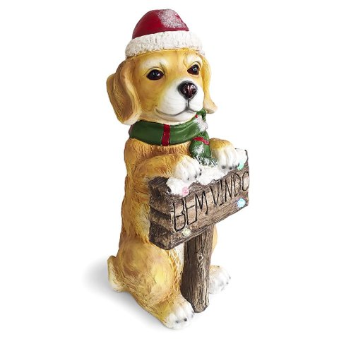 Boneco de Chão Cachorro Natalino Decorativo com LED 64cm
