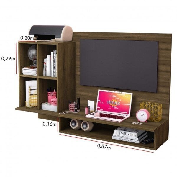 Conjunto Quarto de Solteiro Escrivaninha com Painel para TV até 37 Polegadas Cômoda 06 Gavetas Espre - 4