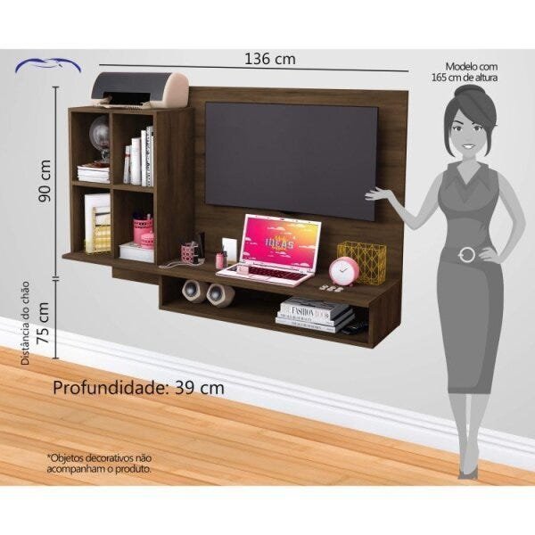 Conjunto Quarto de Solteiro Escrivaninha com Painel para TV até 37 Polegadas Cômoda 06 Gavetas Espre - 5