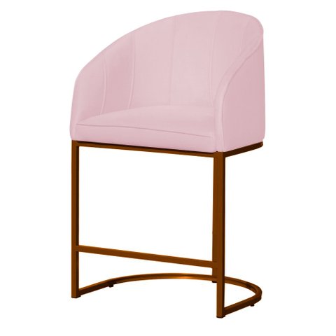 Poltrona Estilo Banqueta Decorativa Mia Suede Base Metal Bronze - Estopar Poltrona Mia Suede Rosa Be