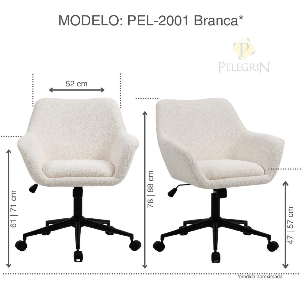Cadeira Poltrona Giratória Pelegrin Pel-2001 Tecido Branca - 2