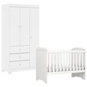 Ver imagem 1 de Berço Americano Mini Cama Mel Guarda Roupa Duda 3 Portas Branco Brilho - Phoenix Baby