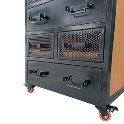 Cômoda Grande para Quarto com 6 Gavetas - Modelo Industrial - Ferro Preto e Madeira Maciça Canela - 5