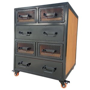Cômoda Grande para Quarto com 6 Gavetas - Modelo Industrial - Ferro Preto e Madeira Maciça Canela