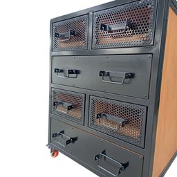 Cômoda Grande para Quarto com 6 Gavetas - Modelo Industrial - Ferro Preto e Madeira Maciça Canela - 4