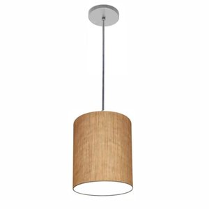 Luminária Pendente Md-4102 Cúpula em Tecido Cor Palha Cor da Canopla Cinza e Fio Transparente