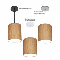 Luminária Pendente Md-4102 Cúpula em Tecido Cor Palha Cor da Canopla Cinza e Fio Transparente - 2