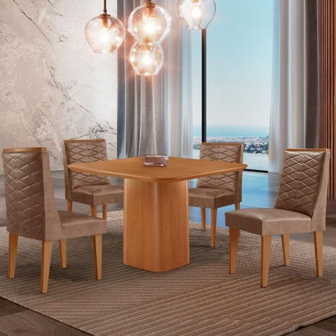 Mesa de Jantar Eloise 90cm Tampo Mdf 4 Cadeiras Moderna Tork/naturale