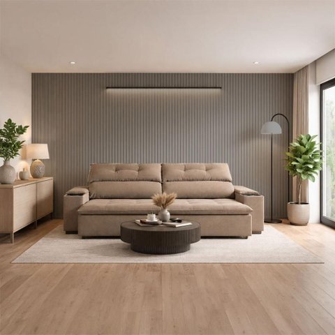 Painel Ripado Decorativo para Sala de Estar 100% MDF Grigio Casa Lar Shop 320cm