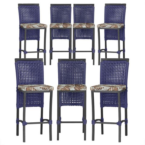7 Banquetas em Alumínio Roma Preta Corda Náutica Tecido 6