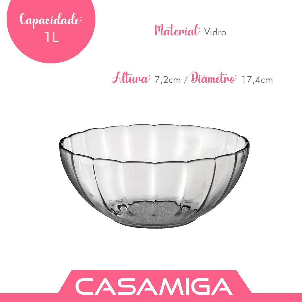 Saladeira Fruteira Bowl Tigela Vidro Transparente 1000ml - 4