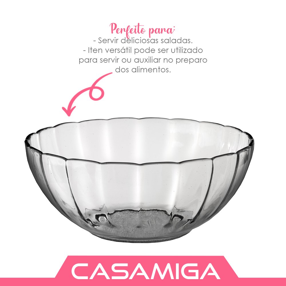 Saladeira Fruteira Bowl Tigela Vidro Transparente 1000ml - 3