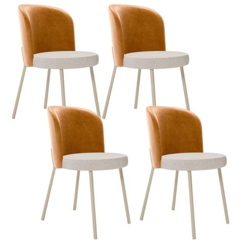 Kit 4 Cadeiras Sala de Jantar Estofada Gavi Arena L02 Couríssimo Whisky Linho Cru Lyam Decor