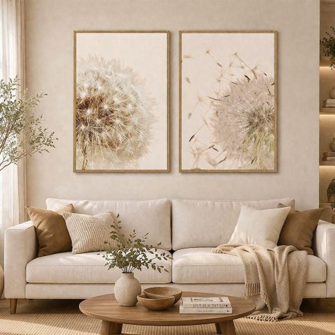 Quadro Decorativo Dente de Leão Duo 01 Retangular Madeira Maciça de Reflorestamento Amadeirado Shd