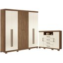 Ver imagem 1 de Guarda Roupa Ripado 6 Portas Buriti com Pés e Cômoda Havana Master com Pés Jatobá Areia - Santos And