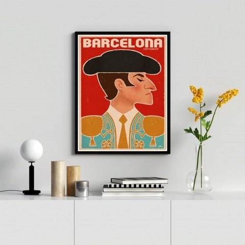 Quadro Decorativo Toureiro Barcelona 24x18cm:madeira Preta