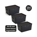 Ver imagem 2 de Kit 3 Caixas Organizadoras C/ Tampa Grande 15 L Rattan Preta