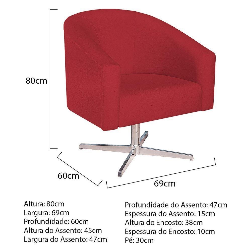 Kit 02 Poltronas Luiza Base Giratória de Metal Suede - Doce Sonho Móveis Vermelho - 5