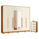 Ver imagem 1 de Guarda Roupa Casal Mercure com Espelho 6 Portas e Cômoda Sole 04 Gavetas Flex Cinamomo Off White -