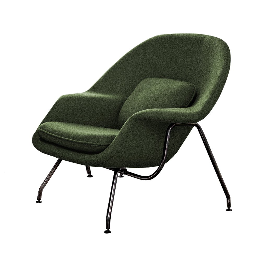 Poltrona Womb Chair sem Puff Base Preta Linho Verde