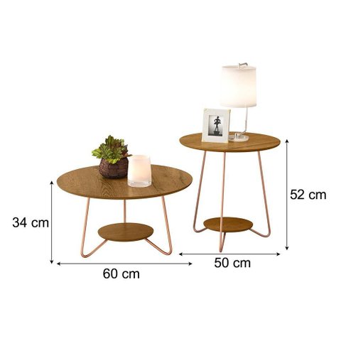 Conjunto Sala Mesa Centro E Apoio Liz Pés De Ferro Freijo