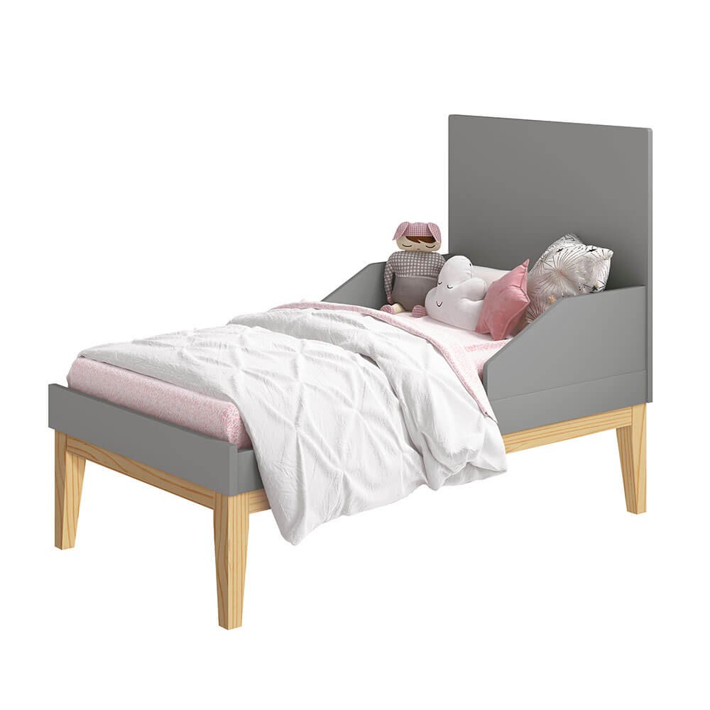 Berço Mini Cama Noah Square com Pés em Madeira Natural – Cinza Fosco - 3