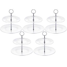 Kit 5 Porta Doces Festas Duplo 2 Andares 23x25cm Cristal Salgados Docinhos - 1 Kit 5 Porta Doces Festas Duplo 2 Andares 23x25cm Cristal Salgados Docinhos - 1