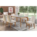 Ver imagem 1 de Conjunto: Mesa de Cozinha Londrina C/ Tampo Madeirado C/ Vidro Canto Curvo 180x90cm e 6 Cadeiras
