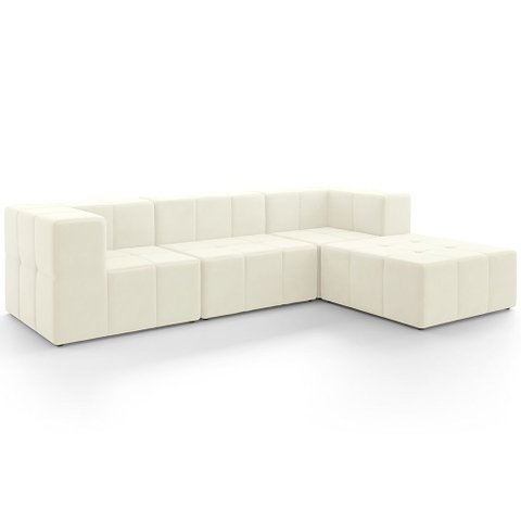 Sofá 3 Lugares para Sala Living Modular com Puff 264cm Lancaster F04 Veludo Bege - Lyam Decor