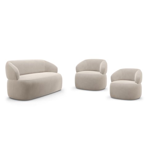 Kit 02 Poltronas Giratória e 01 Sofá Orgânico Glee 03 Lugares 170cm Veludo Bege - Desk Design