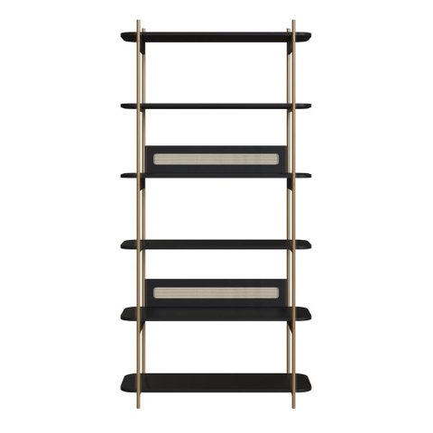 Estante 180 Cm 6 Prateleiras Palhinha Pé Metal Oslo Artesano | Nero/dourado
