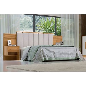Cabeceira para Cama Queen Size Ripada Irís Estofada com 2 Mesas de Cabeceira D Doro Cinamomo/ripado