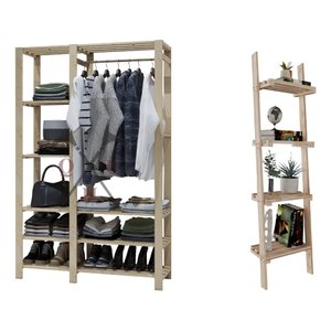 Kit Estante 4 Planos Exclusivo Decorativo Design Minimalista e Cabideiro Araras Pinus Para Roupas E 
