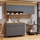 Ver imagem 1 de Cozinha Completa Modulada 3 Peças 5 Portas 2 Gavetas 100% MDF Realeza Premium Cinza/Carvalho/Titânio