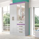 Ver imagem 1 de Guarda Roupa Infantil com Espelho 4 Portas 4 Gavetas Branco Lilás Flex Sarah Shop Jm