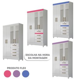 Guarda Roupa Infantil com Espelho 4 Portas 4 Gavetas Branco Lilás Flex Sarah Shop Jm - 4