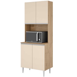 Paneleiro 4 Portas Milla com Espaço para Forno ou Microndas Amendoa Off White Puxador Aluminio