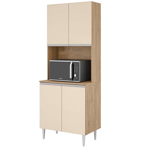 Paneleiro 4 Portas Milla com Espaço para Forno ou Microndas Amendoa Off White Puxador Aluminio