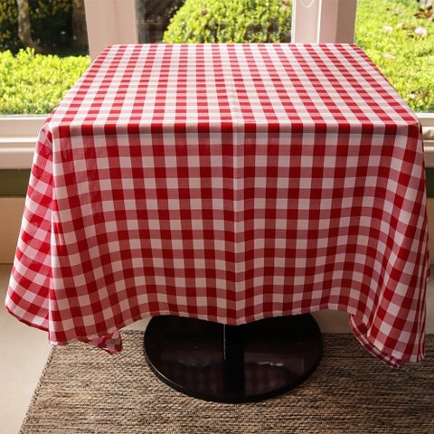 Toalha de Mesa Filomena Xadrez Vermelho - Poliéster, 145x145cm