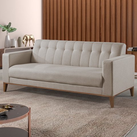 Sofá Liverpool 3 Lugares 195cm Linho Base de Madeira Talento Móveis