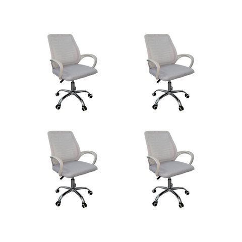 Kit 4 Cadeiras de Escritório Esteirinha Mesh Ergonômica - Branco