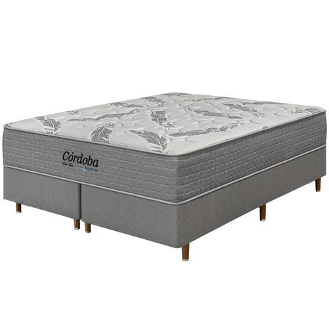 Cama Box + Colchão Queen Size Córdoba Molas Ensacadas Duo Face 158x198x70cm - Macio