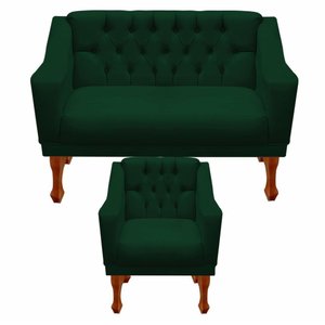 Kit Namoradeira + 1 Poltrona Decorativa Grécia - Dritex:suede Verde