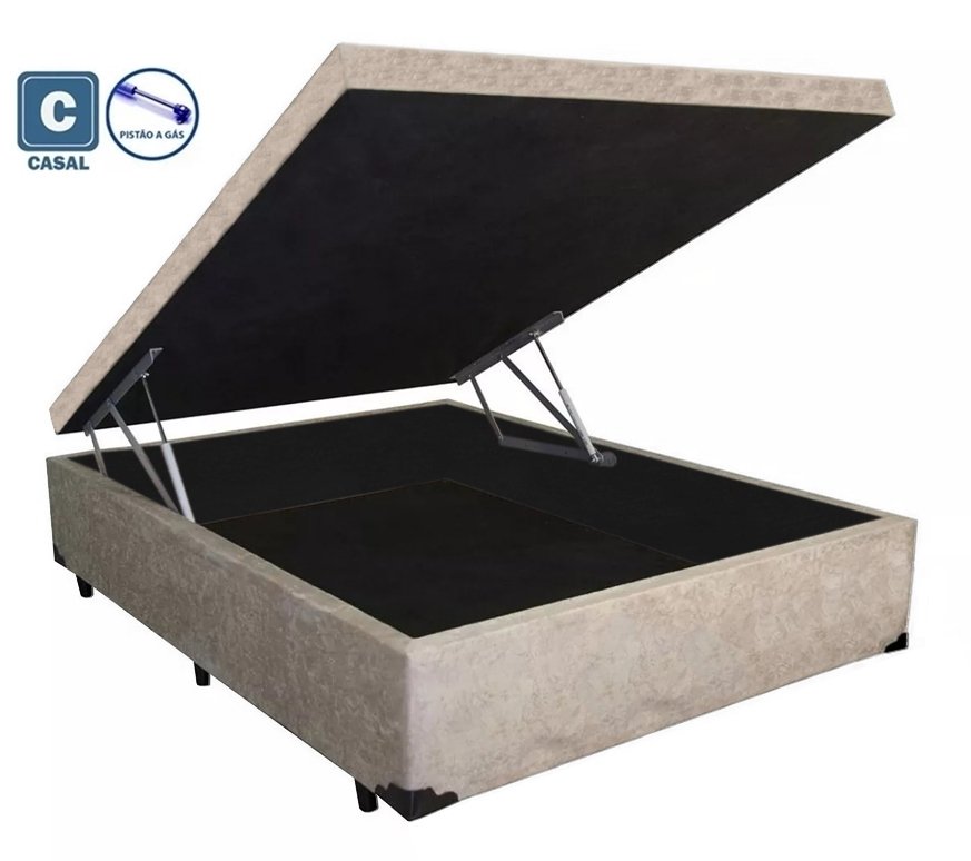 Cama Box Baú Casal Premium Acolchões Suede Bege 41x138x188 - 2