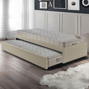 Ver imagem 3 de Bicama Box Solteiro Courino Linho Bege Areia 88x188 com Dois Colchões Airtech Molas Ensacadas