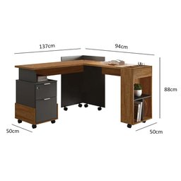 Mesa em L Para Escritório 2 Gavetas Office Alessa Amêndoa/Grafite - Lukaliam Móveis - 6