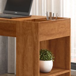 Mesa em L Para Escritório 2 Gavetas Office Alessa Amêndoa/Grafite - Lukaliam Móveis - 4