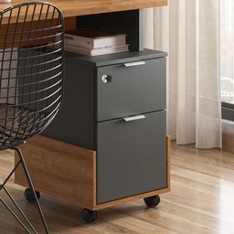 Mesa em L Para Escritório 2 Gavetas Office Alessa Amêndoa/Grafite - Lukaliam Móveis - 5