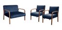 Ver imagem 1 de Kit Namoradeira + 02 Poltronas Anita Decoração Recepção Sala Escritório - Suede Azul Marinho
