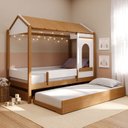 Ver imagem 1 de Bicama Casinha com Janela LED e Grade de Proteção Aria Casatema MadeiraOriginals Marrom/Nogueira/Branco